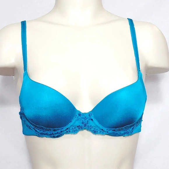 34A Lily of France 2175220 Lily Of France Sensational Lace Push Up UW Bra Teal - Picture 1 of 3